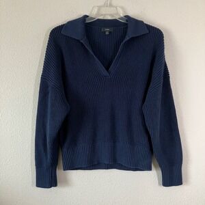 J CREW Johnny Collar Sweater 2X Chunky Ribbed Cotton Pullover Preppy Minimalist